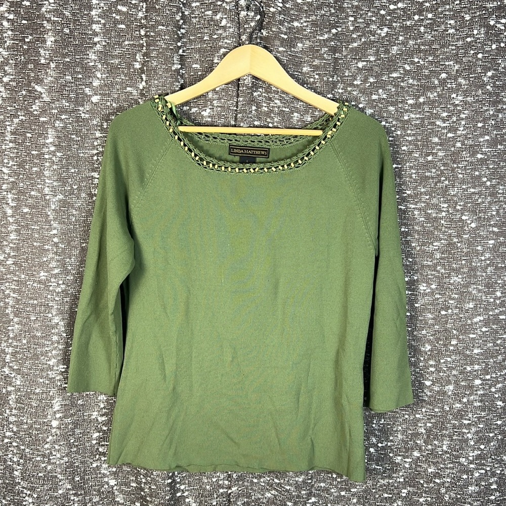 Linda Matthews Green Long Sleeve‎ Shirt